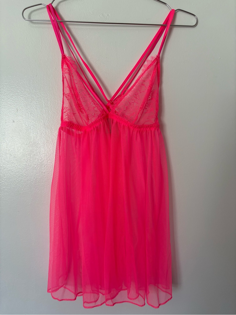 Victoria's Secret Hot Pink Lace & Mesh Chemise